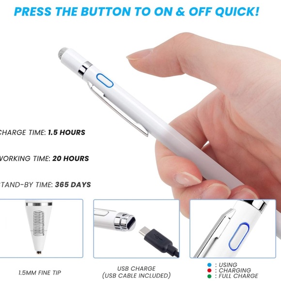 Stylus Pen for Amazon Fire HD 10 Table with 1.5mm Ultra Fine Tip Pencil, White - Picture 4 of 12